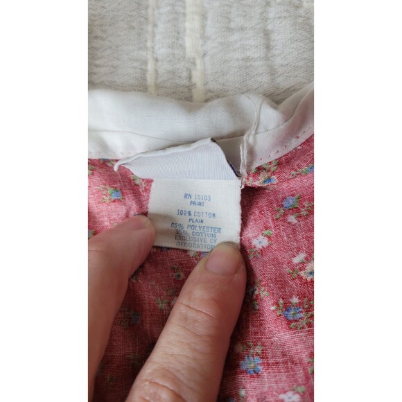 Vintage 70s Cinderella Red Floral Prairie Dress Lace Trim Size 14 Made in USA - Picture 8 of 12